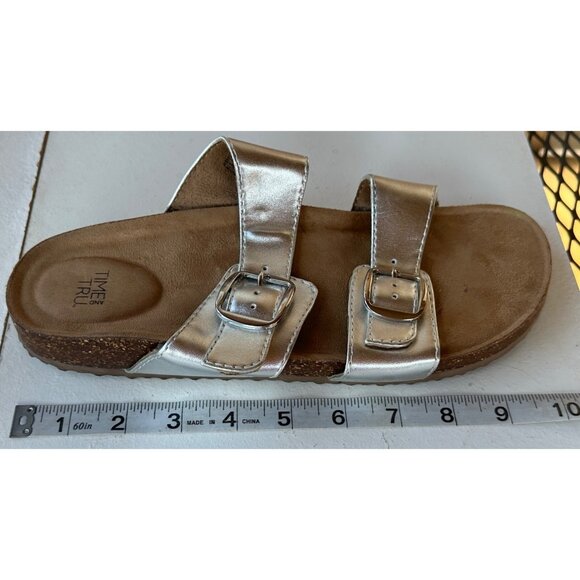 Time & Tru Metallic Silver Sandals w/Tan Cork Bottom Women's Size 9 (READ) - Picture 10 of 12
